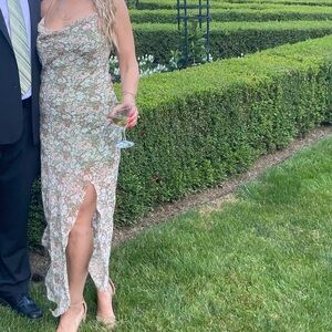 South Moon Under Green and White Asymmetrical Slip Dress